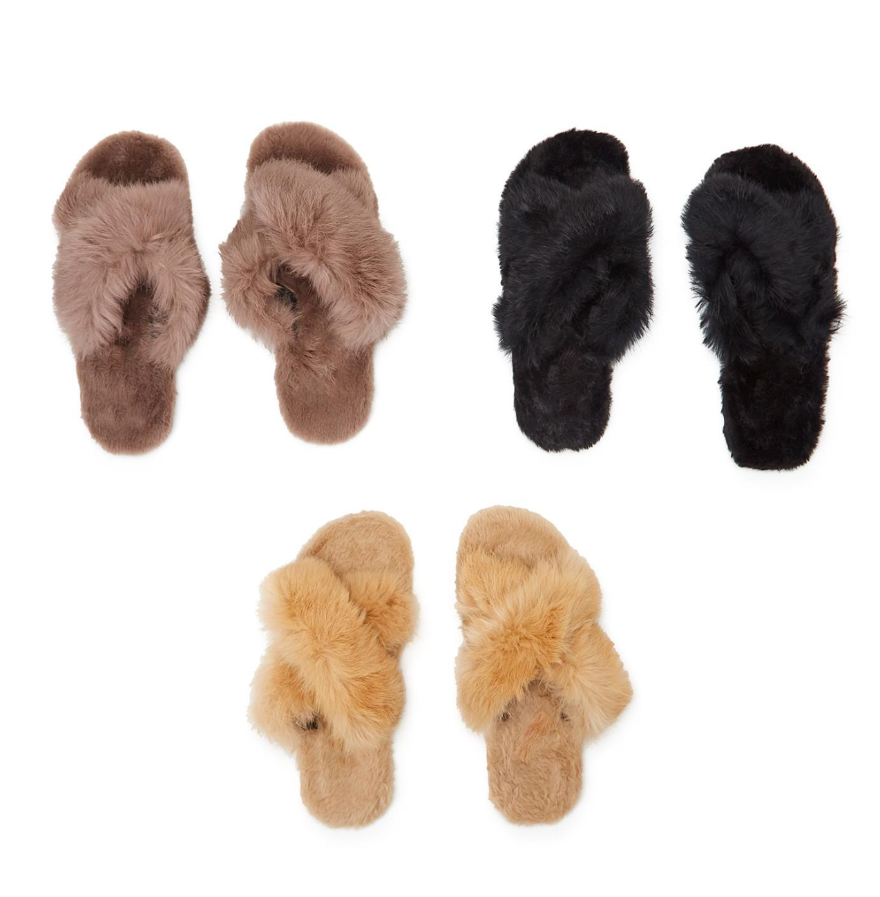 Faux Fur Cross Band Slippers