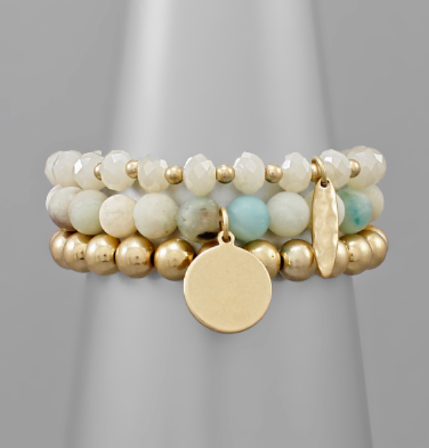 Stone & Metal Ball Disc Bracelet