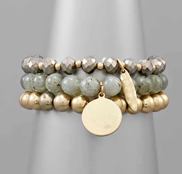 Stone & Metal Ball Disc Bracelet