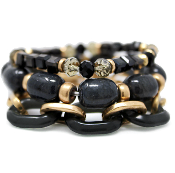 Stone & Metal Ball Disc Bracelet