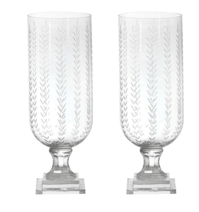 Etched Leaf Cut Large Hurricane Vase