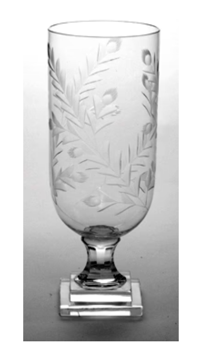 Etched Peacock Feather Medium Hurricane Vase