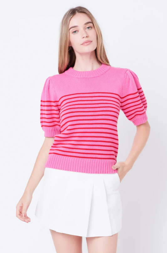 Stripe Short Puff Sleeve Sweater
