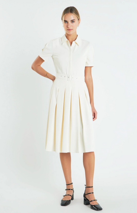 Short Sleeve Pleated Midi Dress