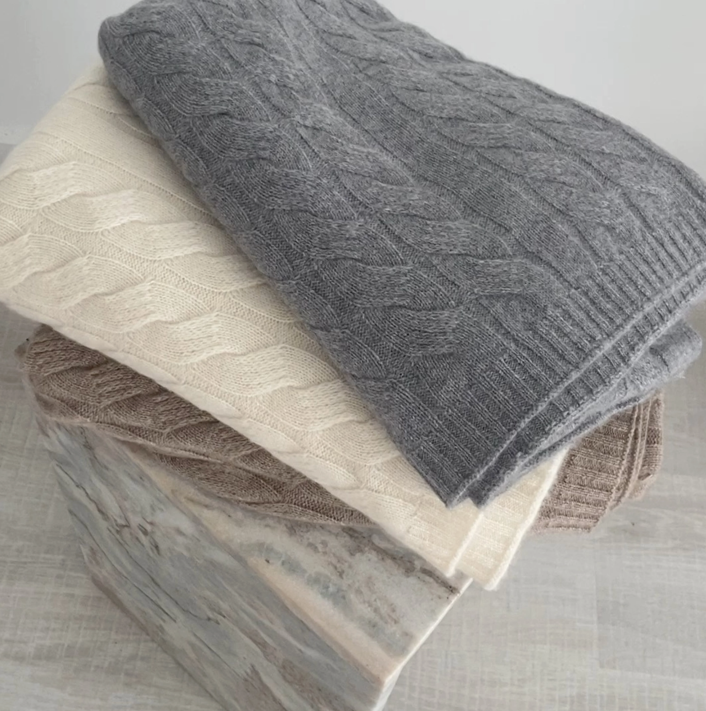 Cashmere Cable Knit Throw Blanket