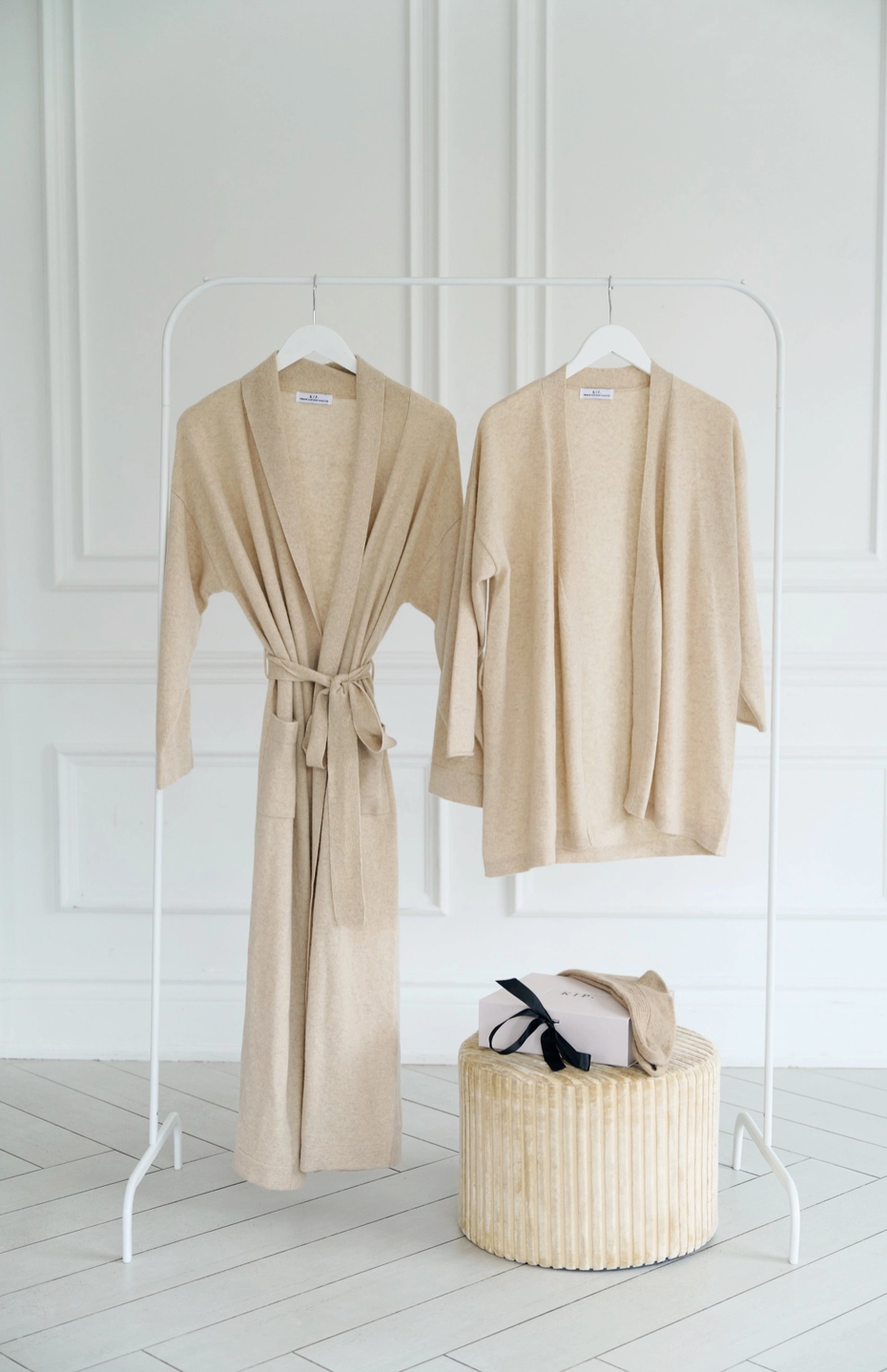 Pure Cashmere Long Robe in Champagne