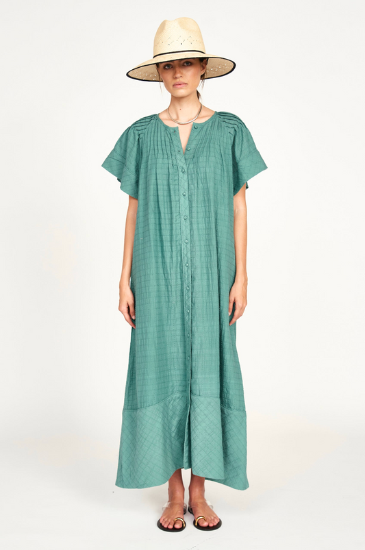 Vienna Pintuck Dress in Teal Stitch