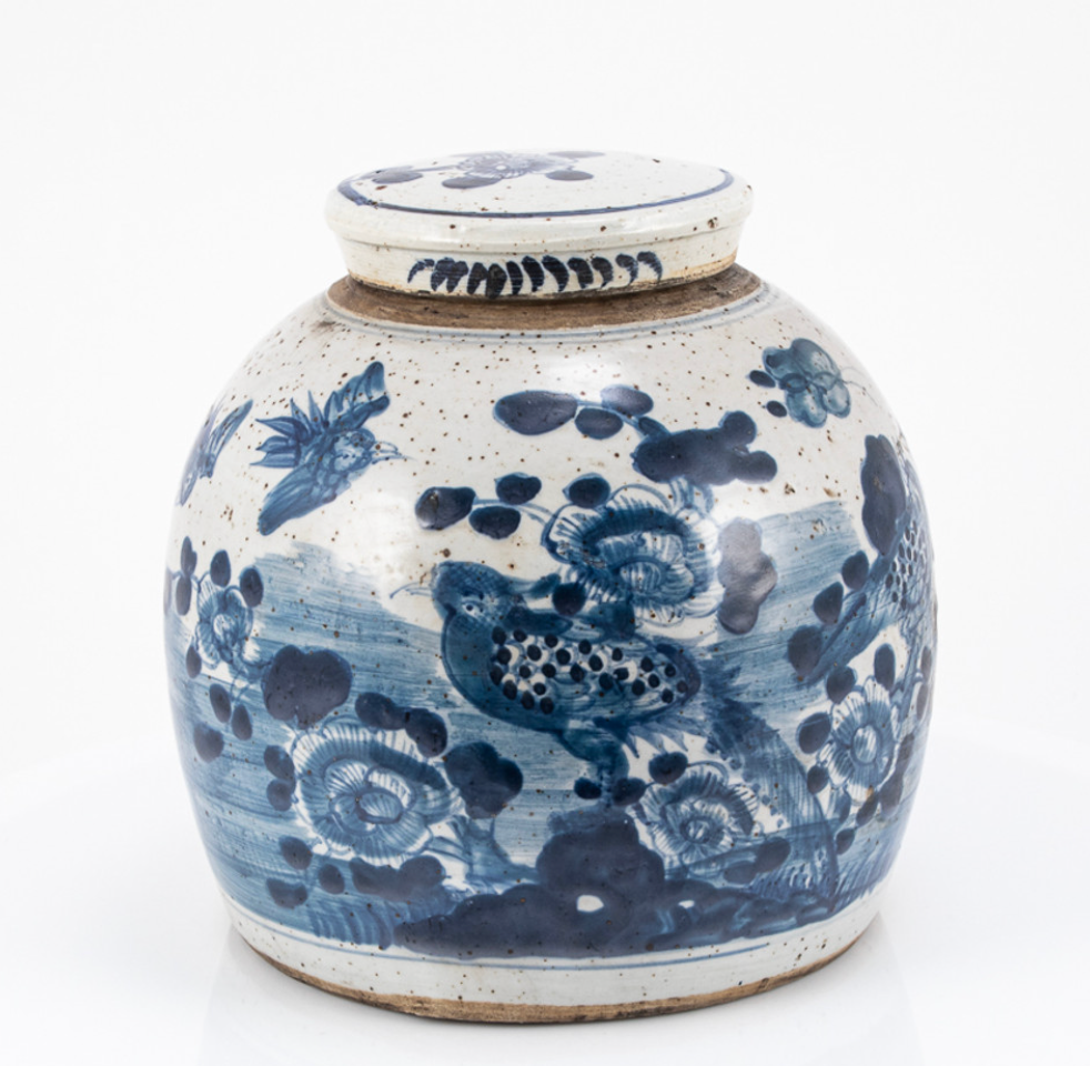 Vintage Ming Jar Flower Bird Motif