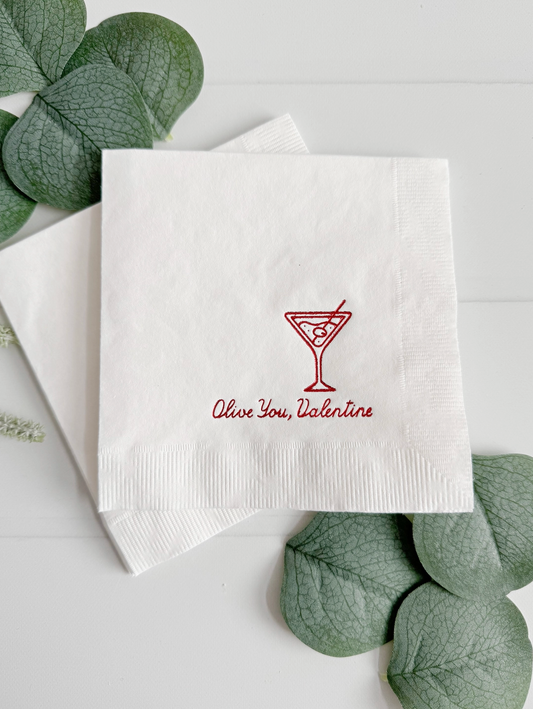 Olive You, Valentine Martini Cocktail Napkins