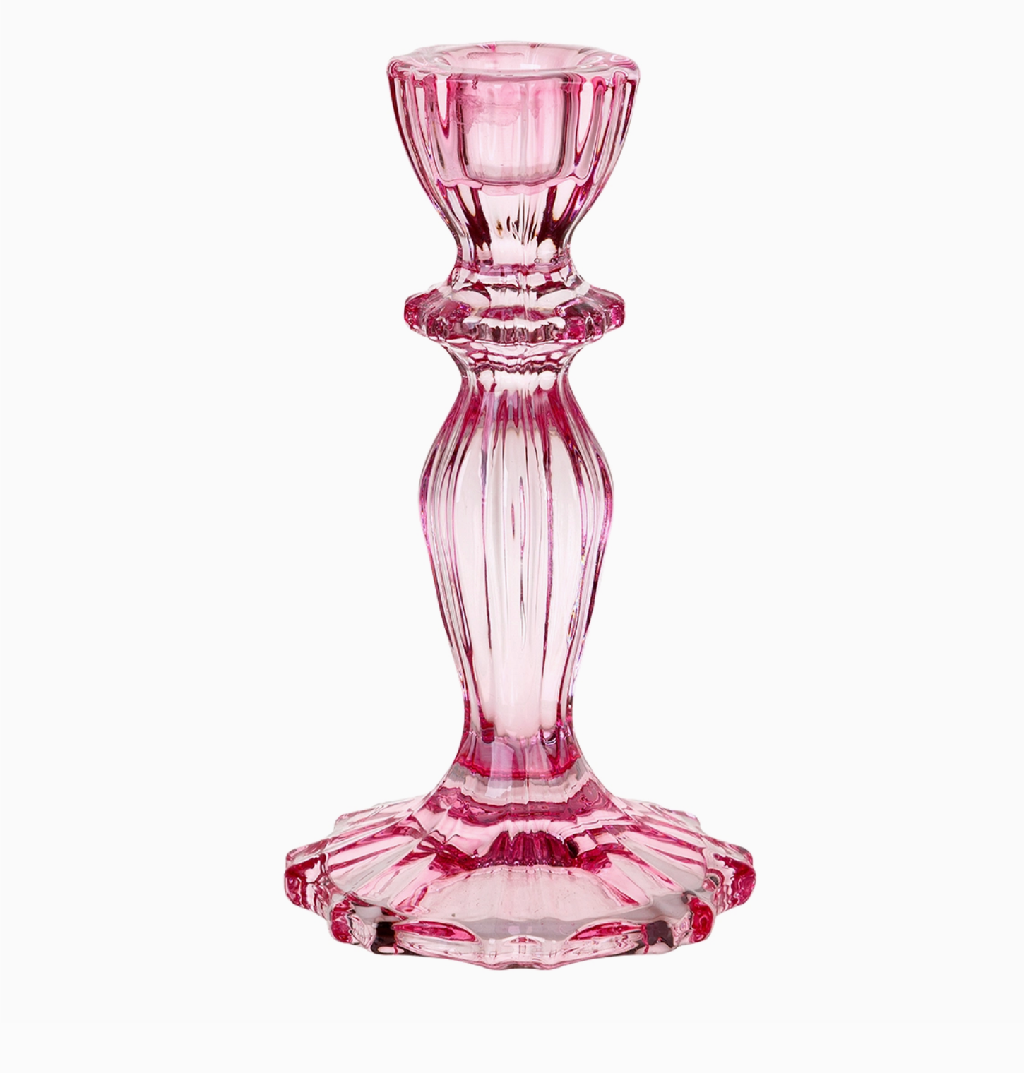 Pink Glass Candlestick Holder