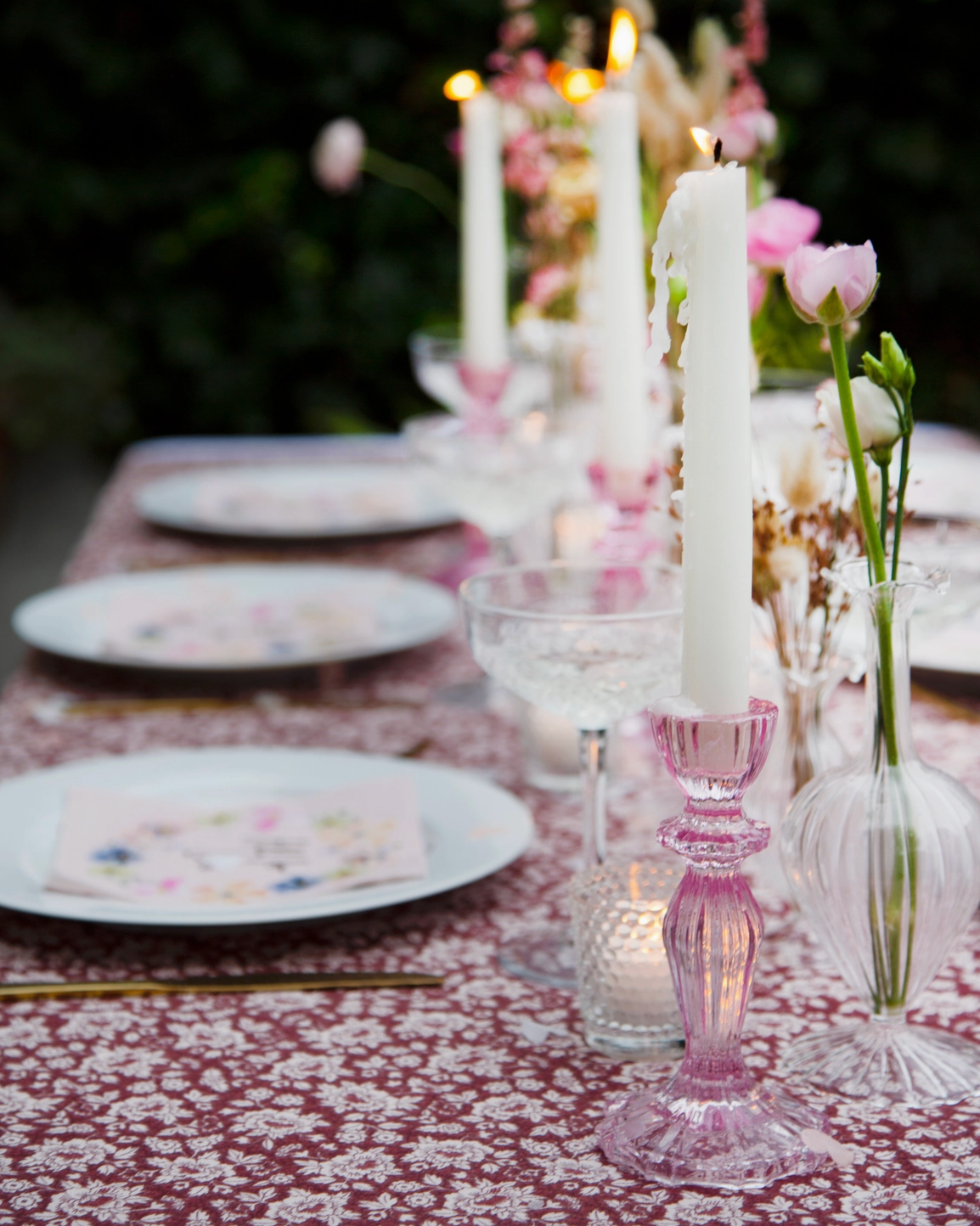 Pink Glass Candlestick Holder