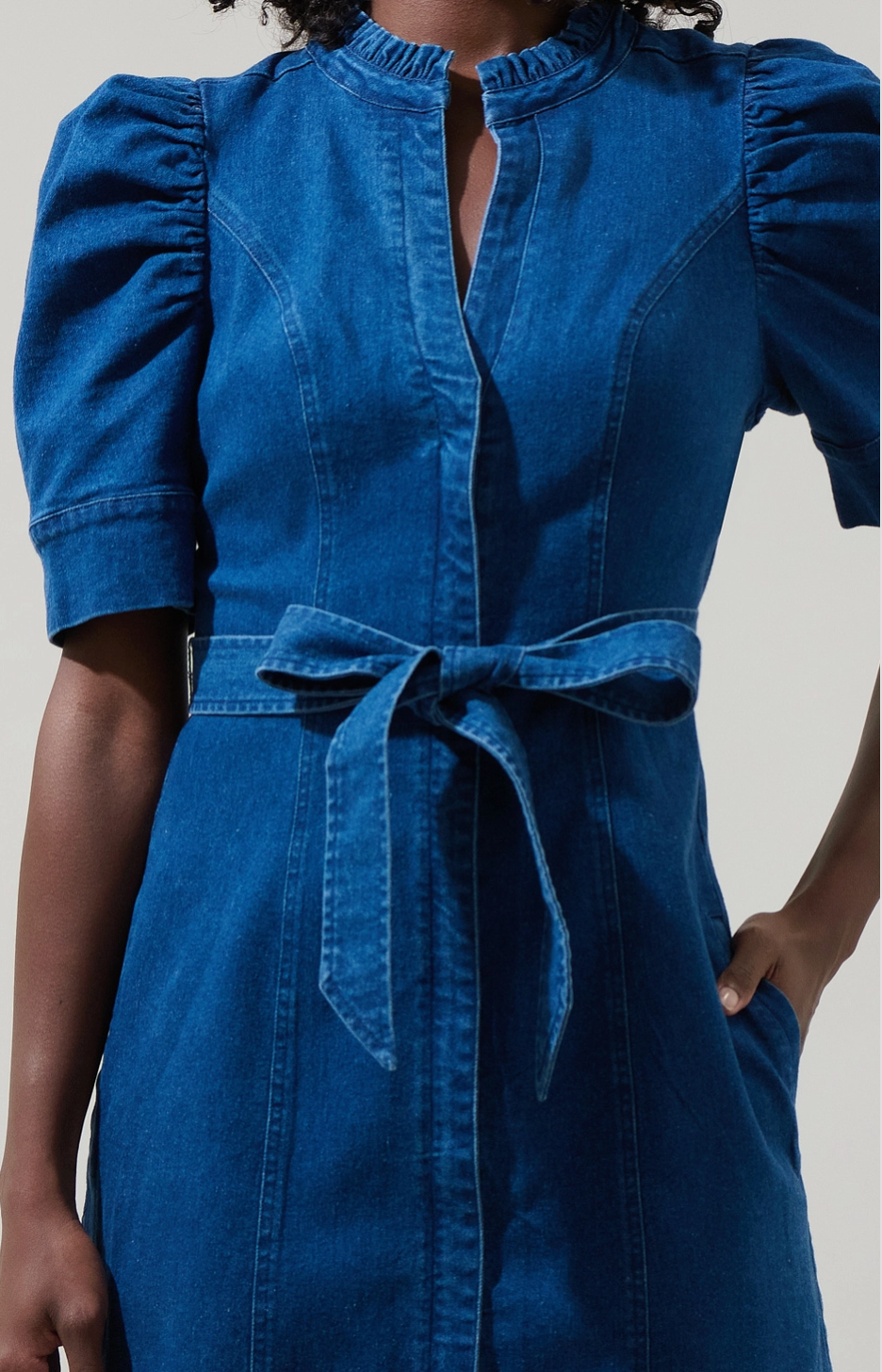 Jamie Denim Puff Sleeve Belted Mini Dress