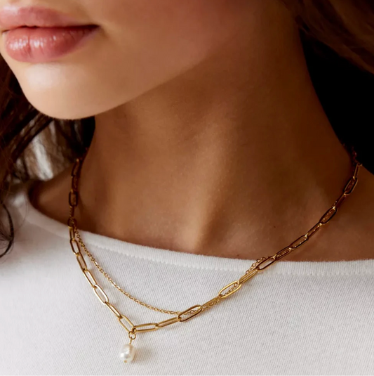 Renee Double Chain Pearl Choker Necklace