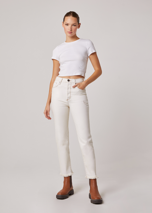 Oliver High Rise Straight Leg Jeans with Fray Hem