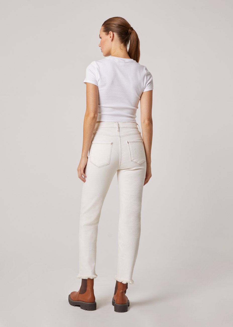 Oliver High Rise Straight Leg Jeans with Fray Hem