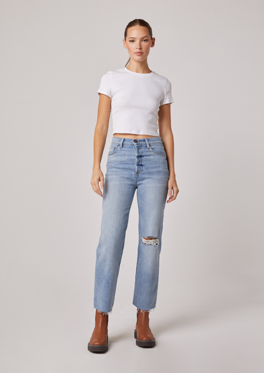 Olivier High Rise Straight Leg Jeans with Raw Hem