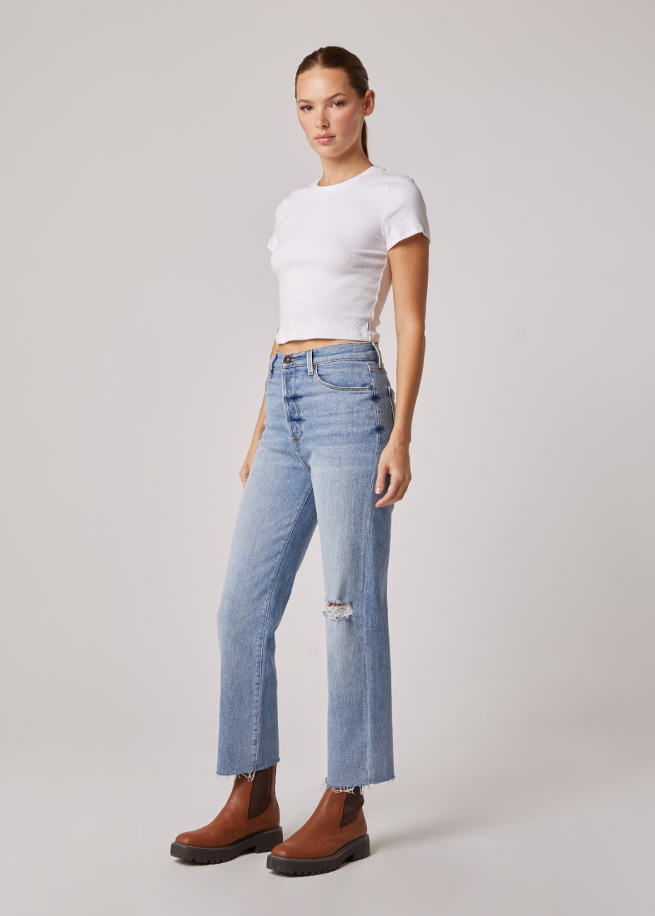 Olivier High Rise Straight Leg Jeans with Raw Hem