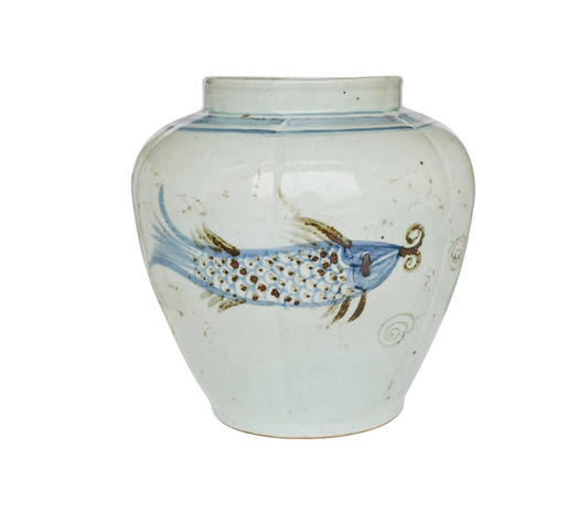 Barclay Butera Couture Blue & White Fluted Open Top Jar