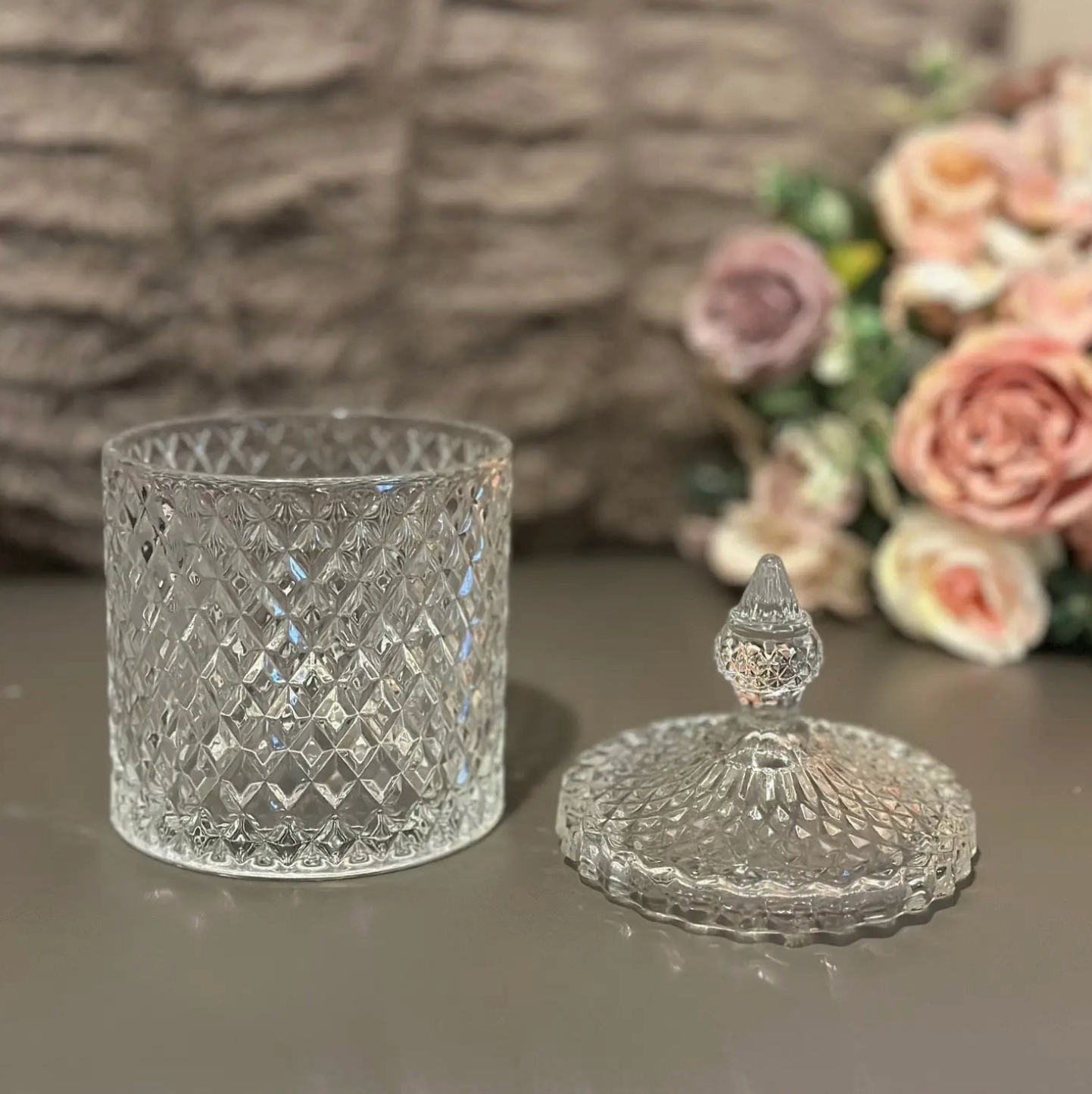 Diamond-Cut Crystal Clear Glass Storage Jar