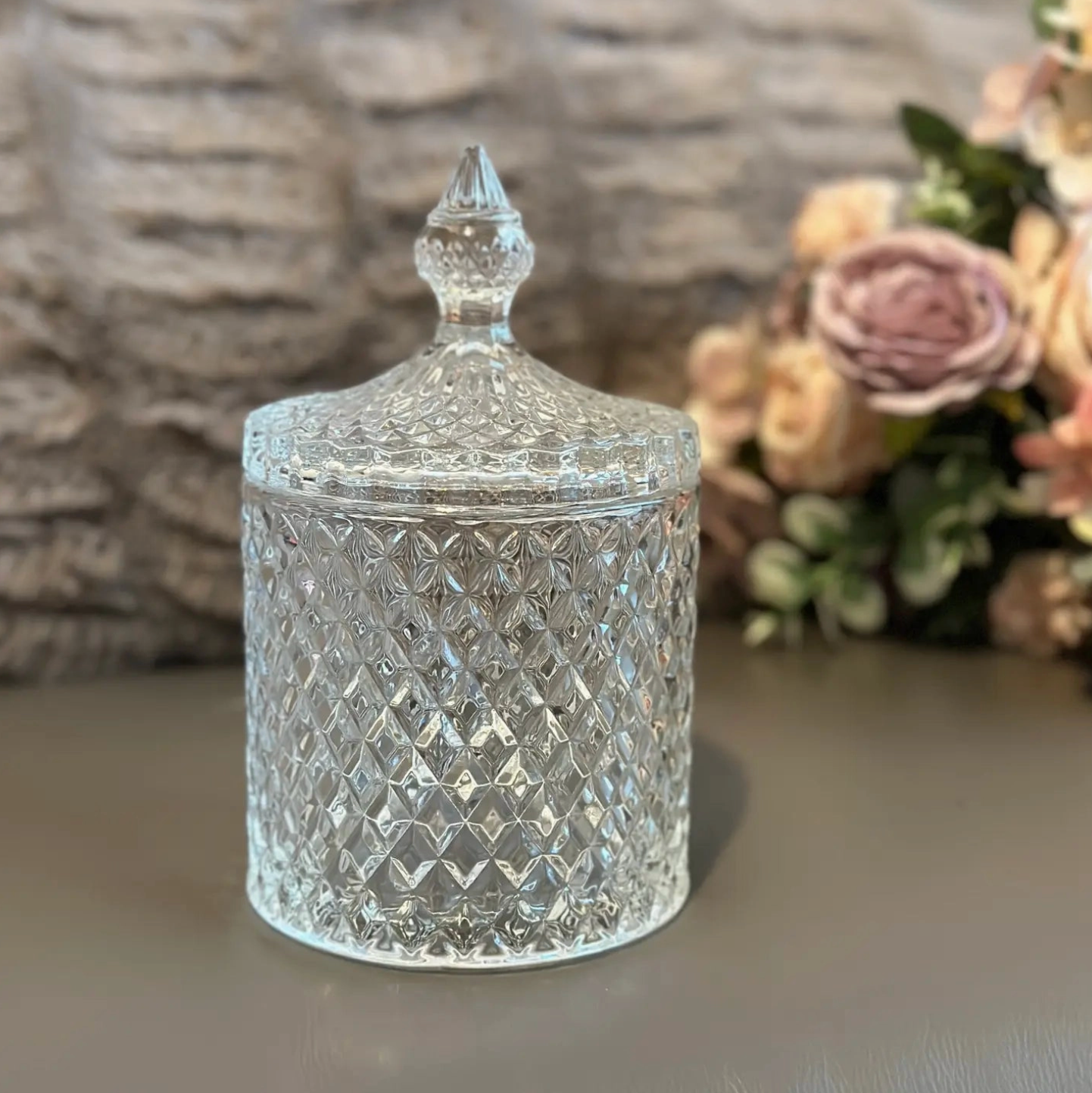 Diamond-Cut Crystal Clear Glass Storage Jar