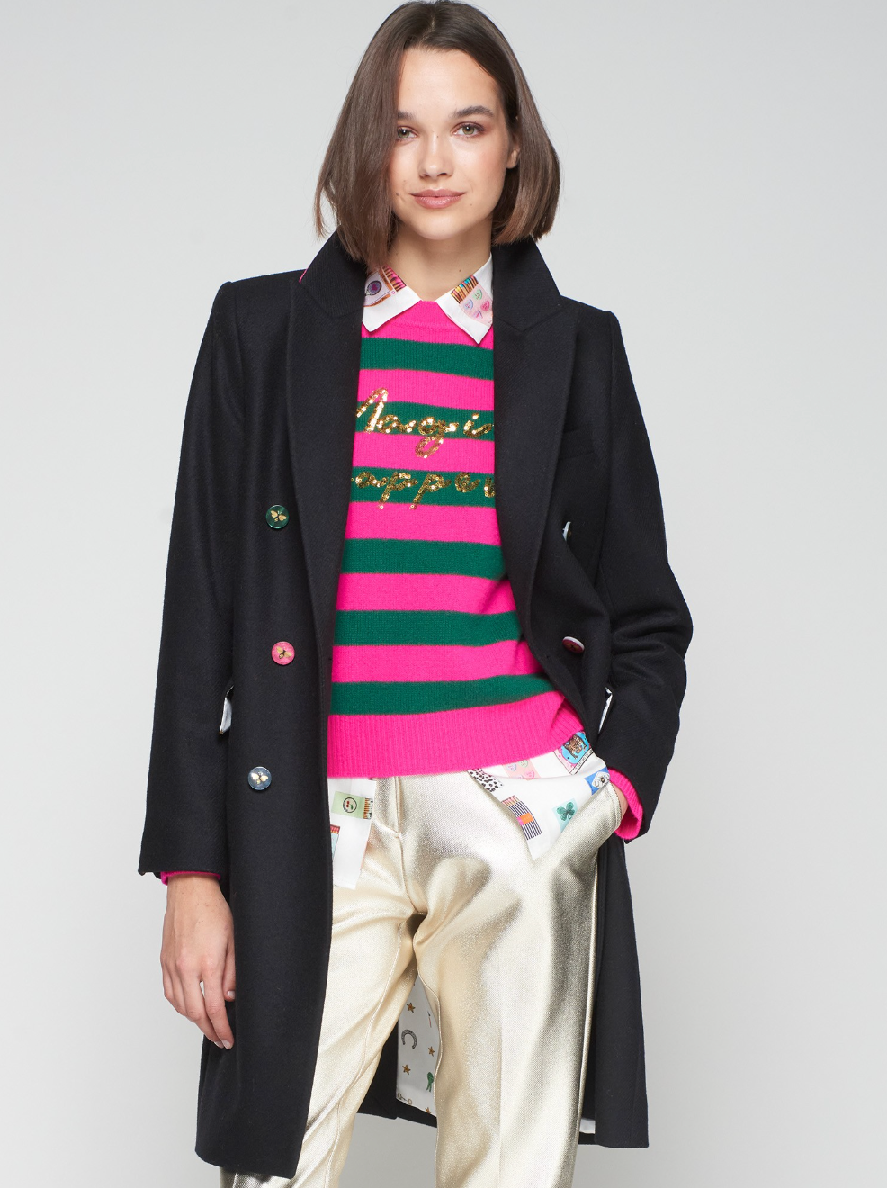 Vilagallo Lian Black Double Breasted Coat