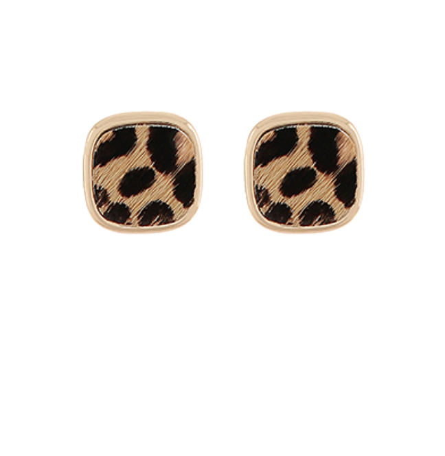 Animal Print Square Leather Earrings