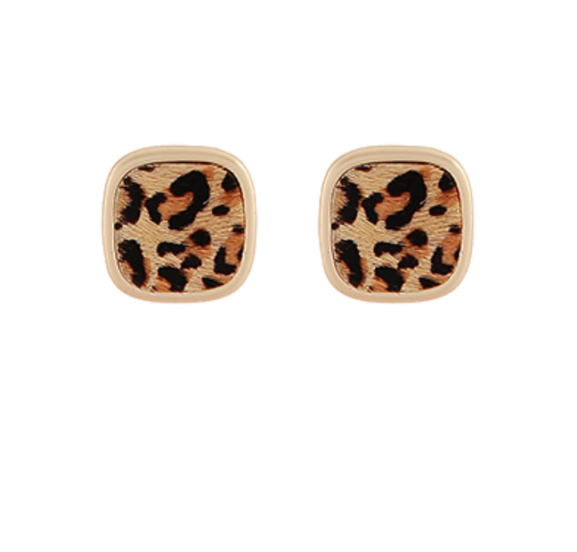 Animal Print Square Leather Earrings