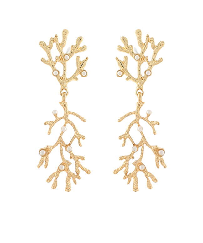 Coral & Pearl Dangle Earrings