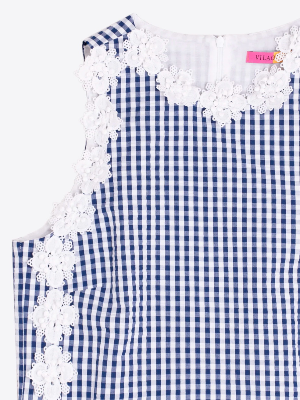 Gingham Top with Appliqué Flowers