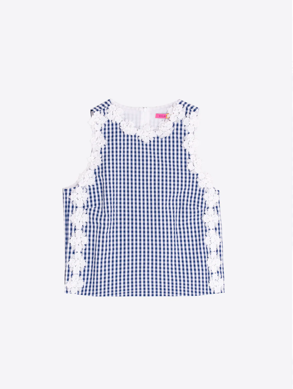 Gingham Top with Appliqué Flowers