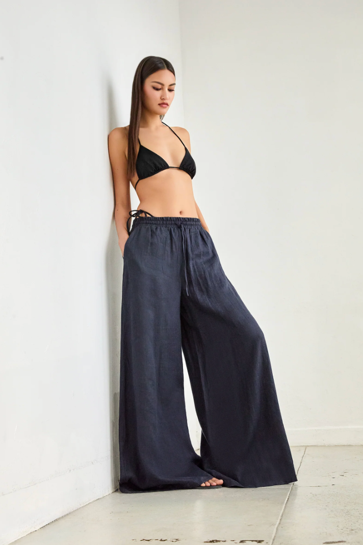 Solid Linen Wide Leg Pants