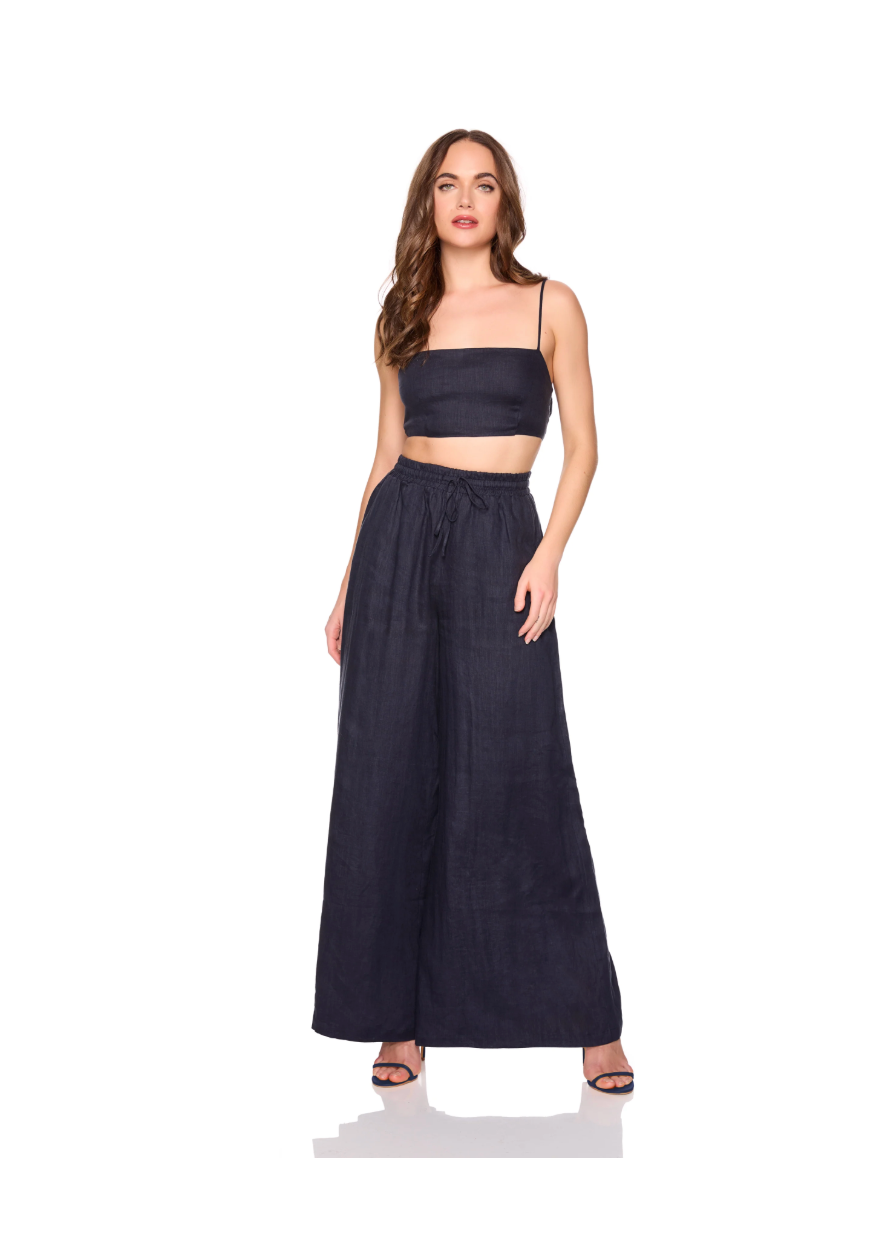 Solid Linen Wide Leg Pants
