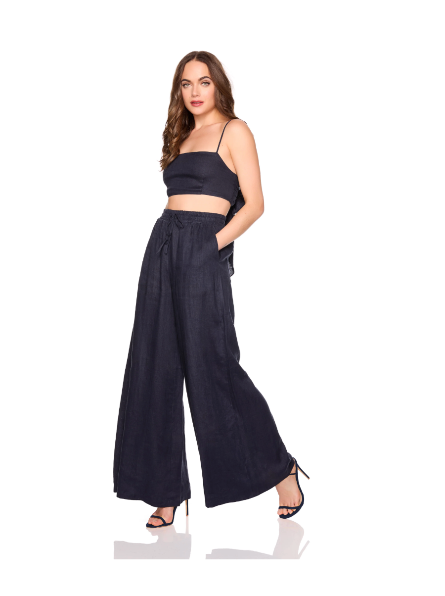 Solid Linen Wide Leg Pants