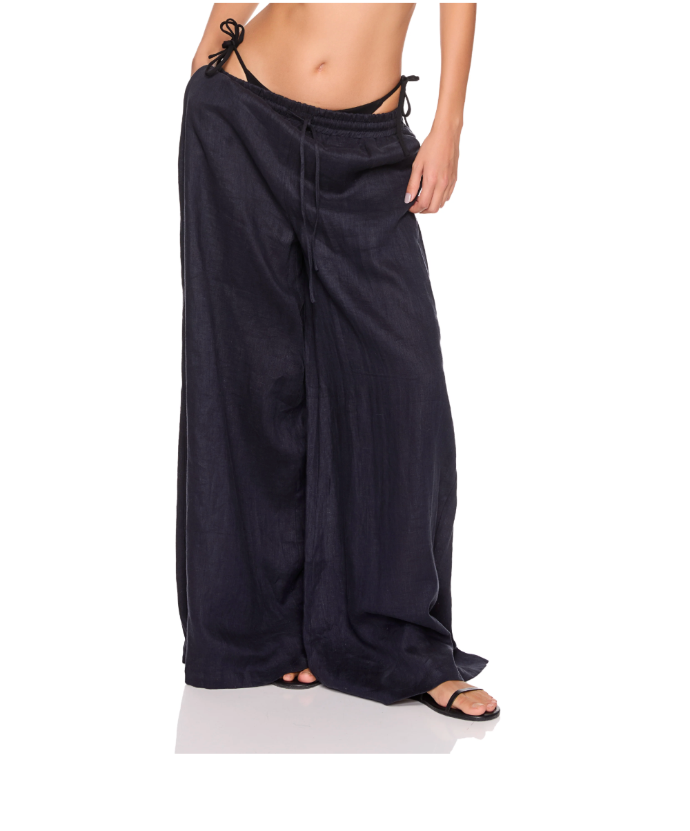 Solid Linen Wide Leg Pants