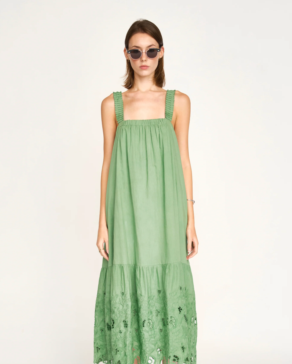 Monaco Dress in Mint Embroidered Deco