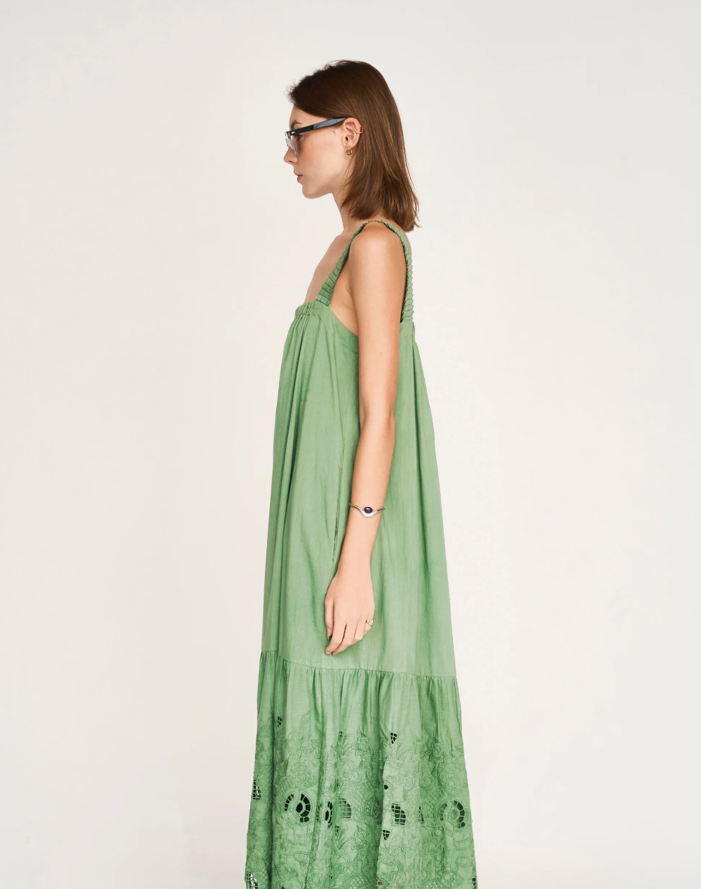 Monaco Dress in Mint Embroidered Deco