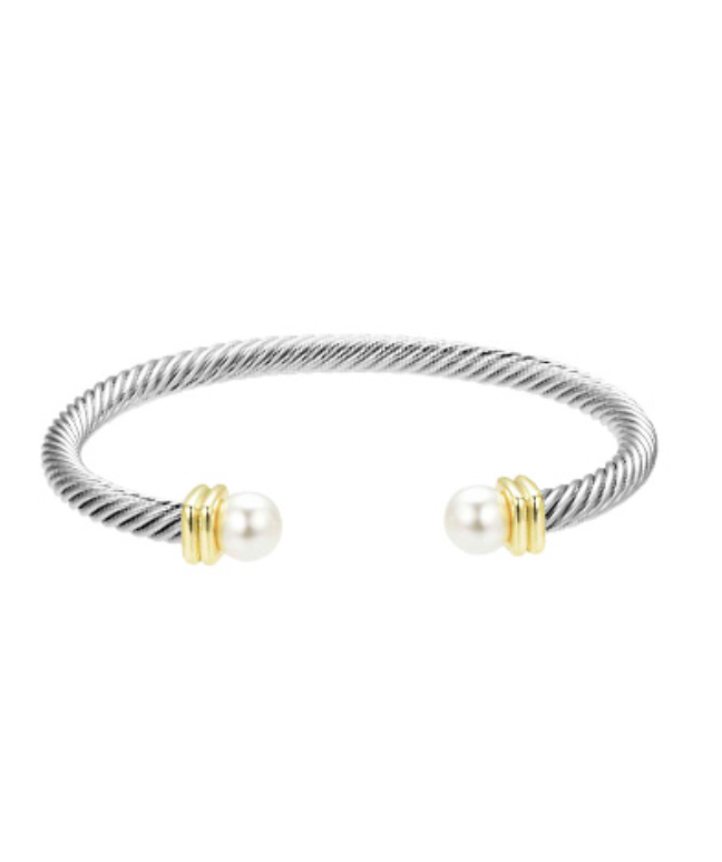 Cable Bangle with Pearls