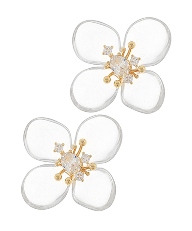 CZ & Acrylic Flower Earrings