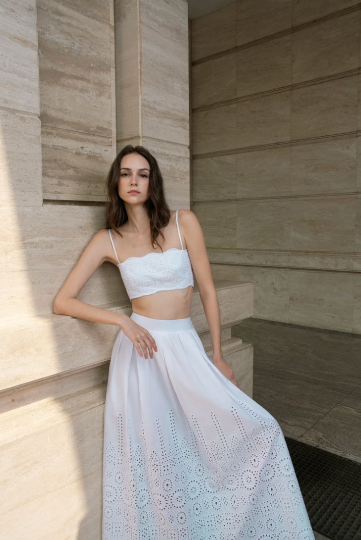 Embroidered Poplin Skirt