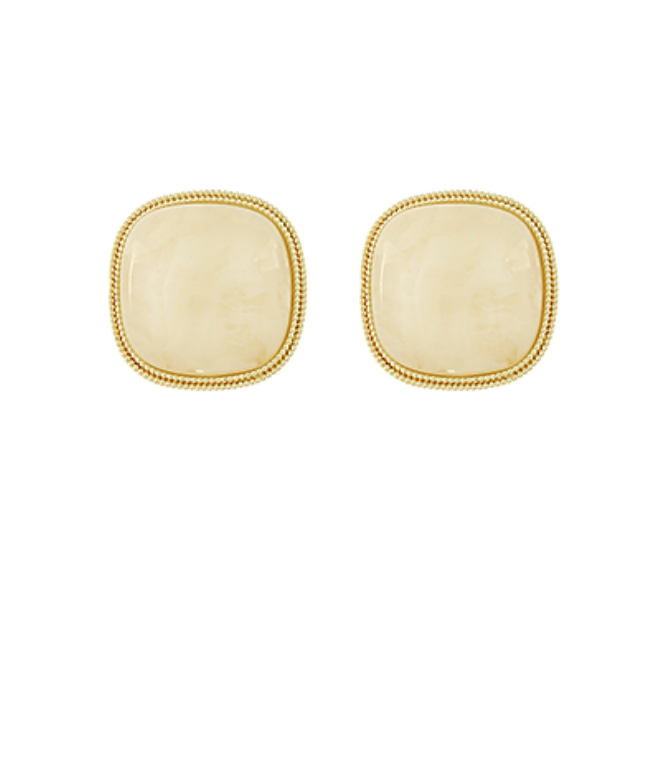 Ivory Marbled Square Earrings