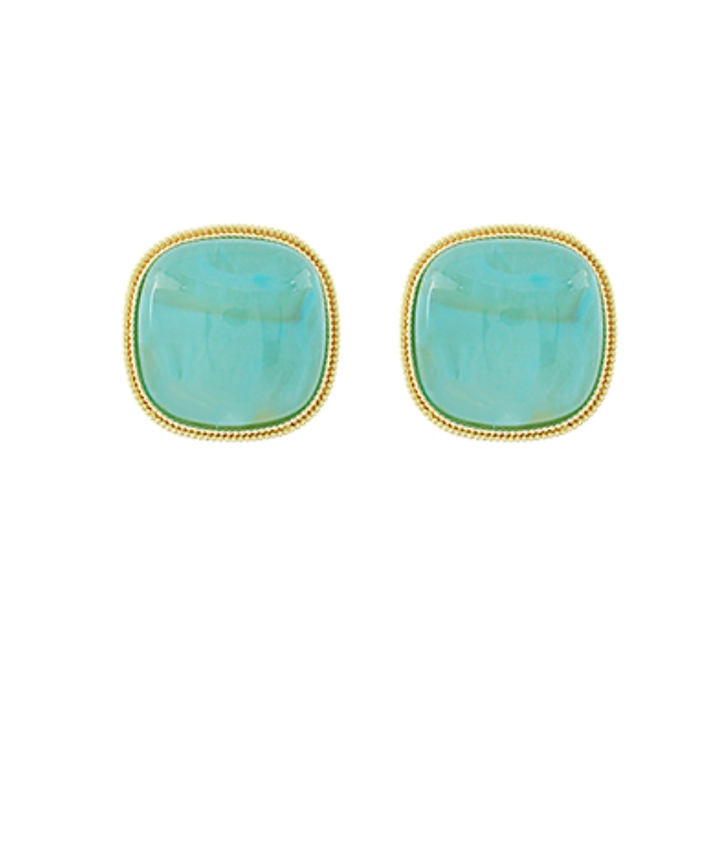 Mint Marbled Square Earrings