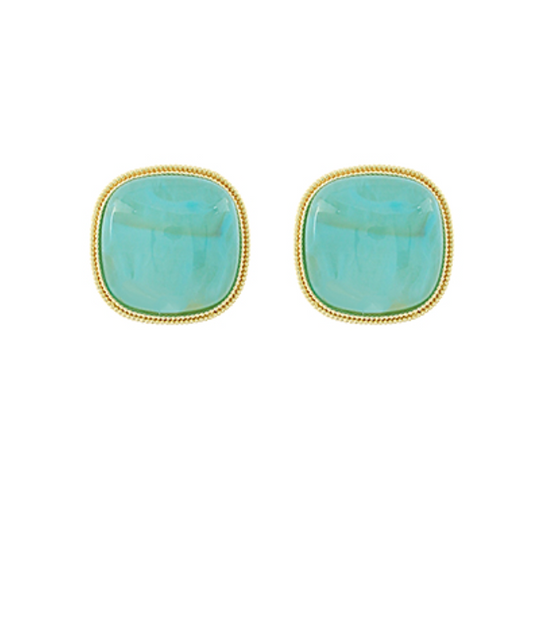 Mint Marbled Square Earrings