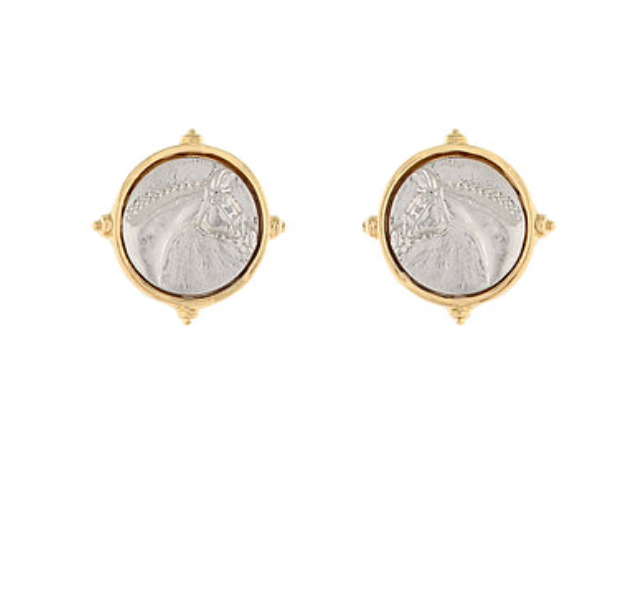 Two Tone Horse Head Coin Earrings