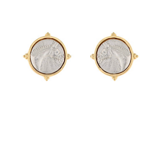 Two Tone Horse Head Coin Earrings