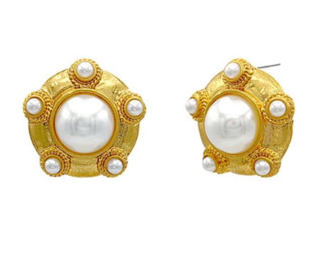 Round Gold & Pearl Earrings