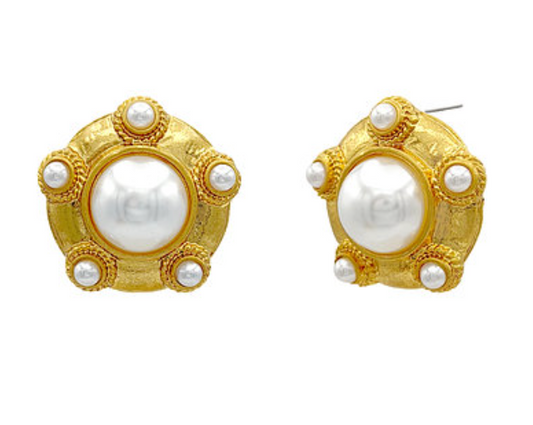 Round Gold & Pearl Earrings