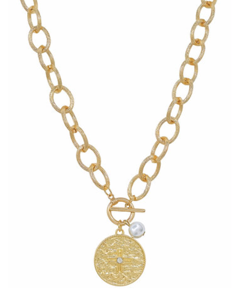 Pearl Charm & Cross Pendant Necklace