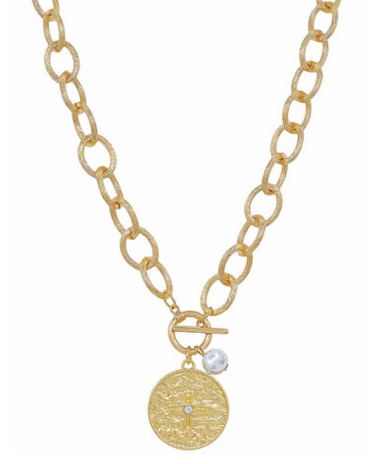 Pearl Charm & Cross Pendant Necklace