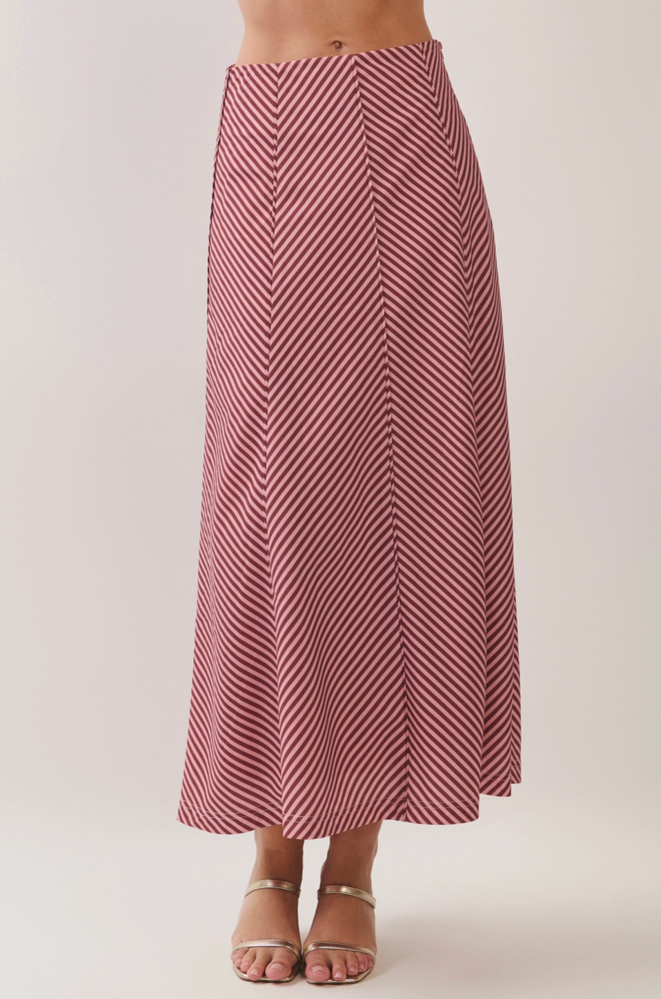 Bias Stripe A-Line Midi Skirt