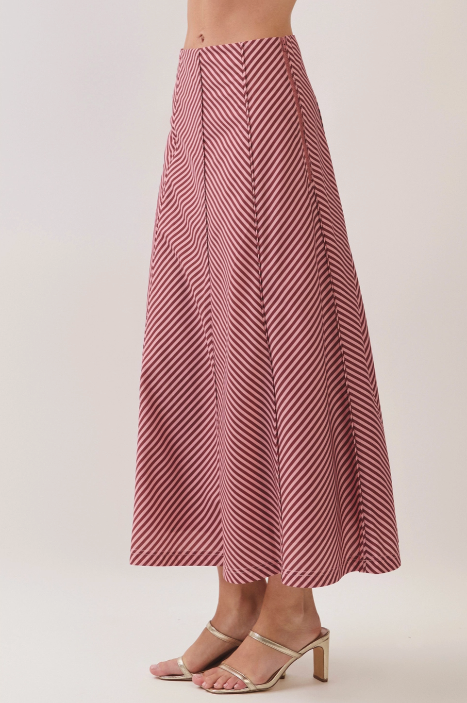 Bias Stripe A-Line Midi Skirt
